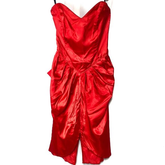 Vintage Deadstock Red Satin Sweetheart Dress Size 9 - Picture 1 of 6